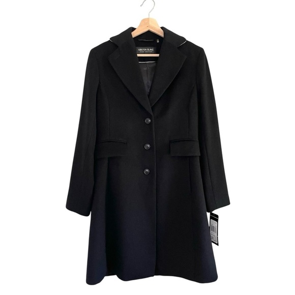 NWT Kristen Blake Walking Coat Wool Blend Notch Lapel Single Breasted Black 8 - Picture 7 of 16